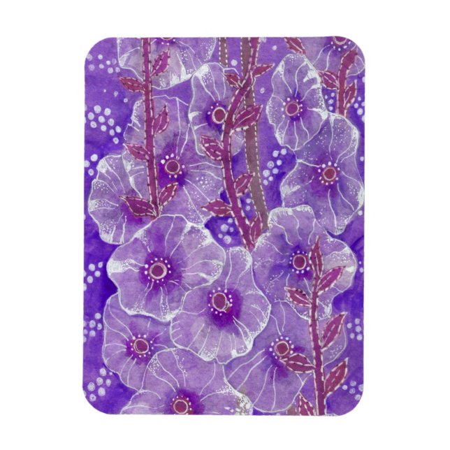 Purple Hollyhock, Mallow Malva Flower Floral Art   Magnet (Vertical)