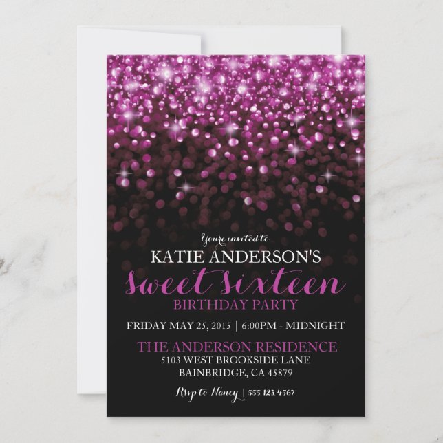 Purple Hollywood Glitter Sweet Sixteen Party Invitation (Front)