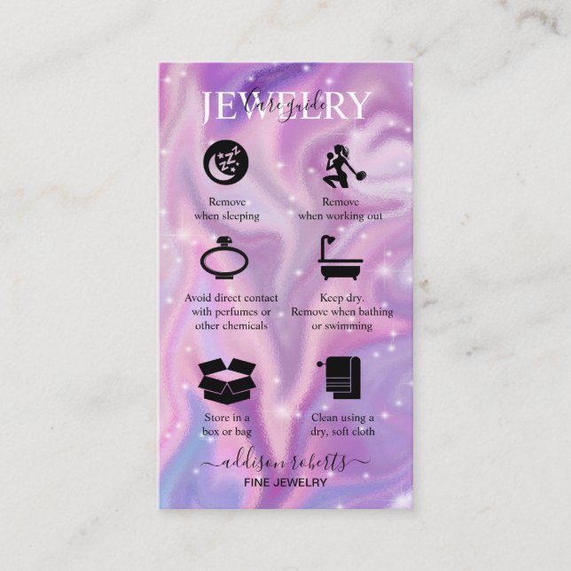Purple Holographic Colour Shift Jewellery Care    Business Card (Front)