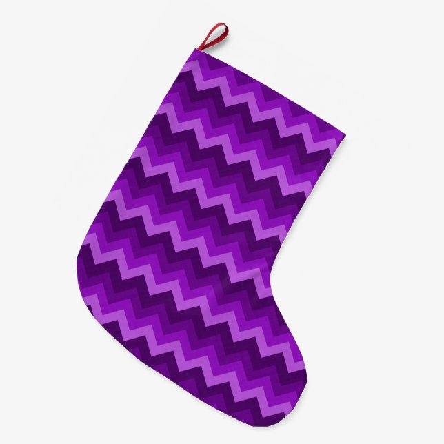 Purple Hombre Large Chevron ZigZag Pattern Large Christmas Stocking (Front (Hanging))