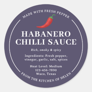 Purple Homemade Habanero Chilli Sauce Jar Label