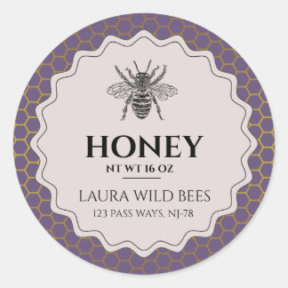 Purple Honey Bee Seller Apiarist Vintage Gold Classic Round Sticker