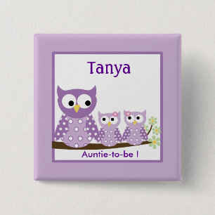 Purple Hoot Owls Baby Shower Name Tag Button