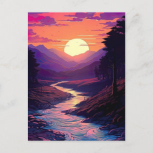 Purple Horizons Over River Valley. Postcard