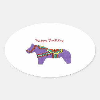 Purple Horse Birthday  Oval Sticker