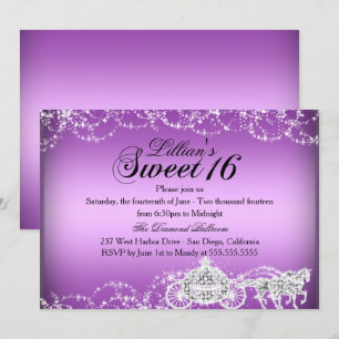 Purple Horse Carriage Princess Sweet 16 Invite