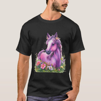 Purple horse floral shirt - horse lovers tee - rid