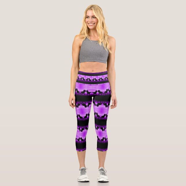 Purple Horse print Capri Leggings (Front)