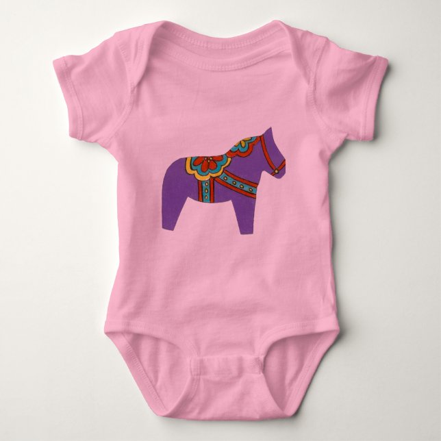 Purple Horse Wild  Dala Horse baby clothes Baby Bodysuit (Front)