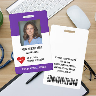 Purple Hospital Medical Employee Logo Photo Id Badge