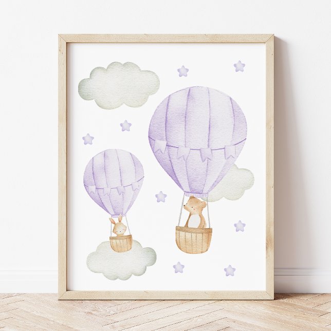 Purple Hot Air Balloon, Animals, Bear, Bunny Photo Print (Creator Uploaded)