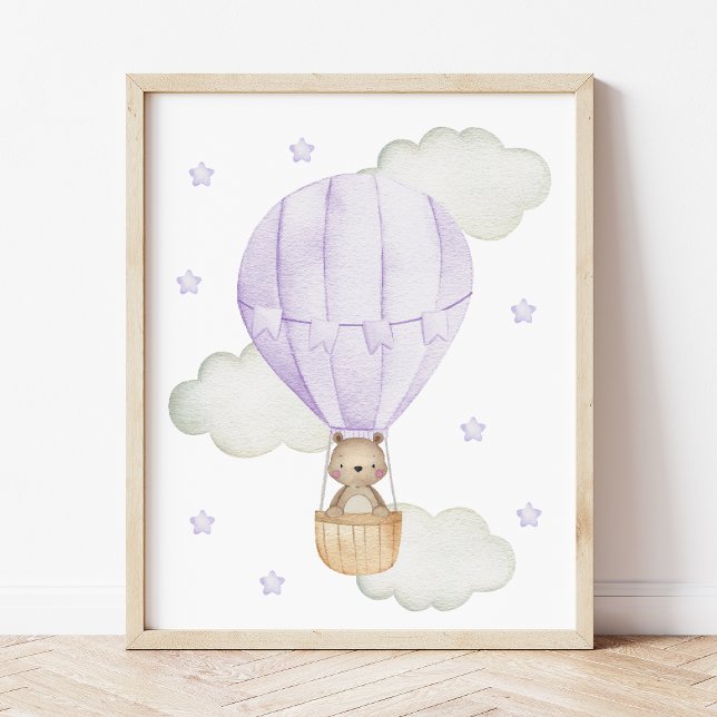 Purple Hot Air Balloon, Animals, Bear, Stars Poster (Creator Uploaded)