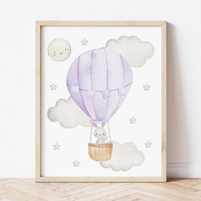 Purple Hot Air Balloon, Animals, Bunny, Moon Photo Print (Creator Uploaded)