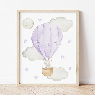 Purple Hot Air Balloon, Animals, Bunny, Moon Poster