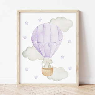 Purple Hot Air Balloon, Animals, Elephant, Stars Photo Print