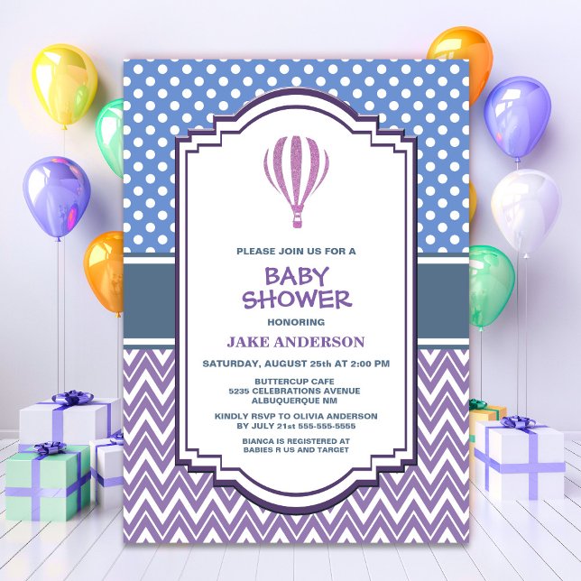 Purple Hot Air Balloon Baby Shower Invitation (Creator Uploaded)