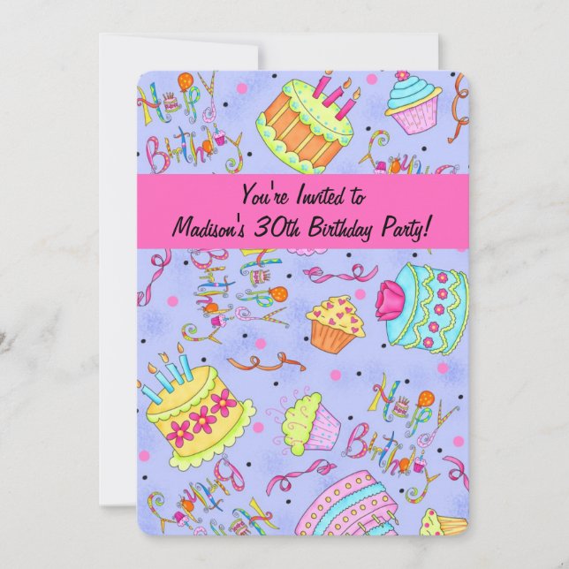 Purple Hot Pink 30th Birthday Party Invitation (Front)