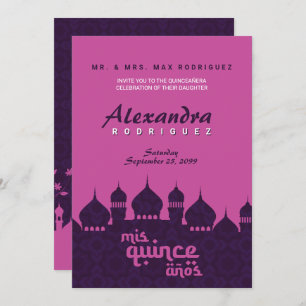 Purple & Hot Pink Arabian Nights Quinceañera Invitation