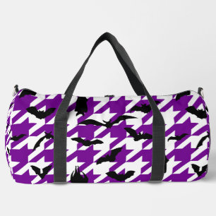 purple houndstooth halloween black bats duffle bag