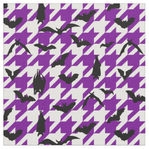 purple houndstooth halloween black bats fabric