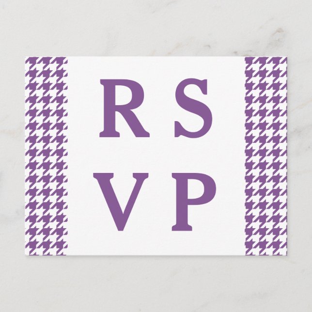 Purple Houndstooth Wedding RSVP Postcard (Front)