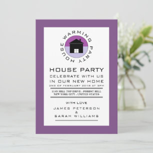 Purple House Logo, Housewarming Party, House Party Invitation