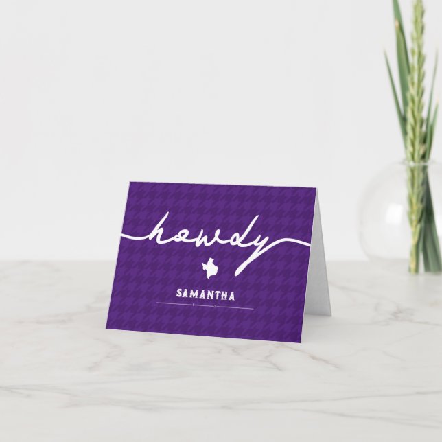 Purple Howdy Houndstooth Texas Note Card (Front)