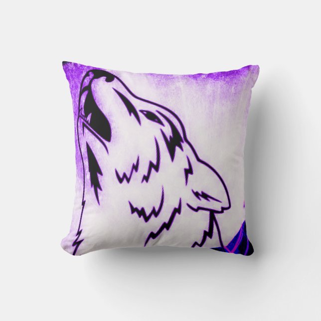 Purple Howling Wolf – Bold Animal Decor Cushion (Front)