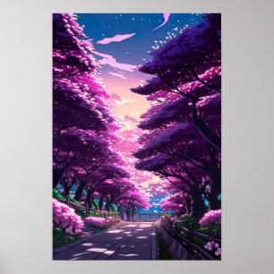 Purple Hues of Cherry Blossom Alley at Sunset Poster