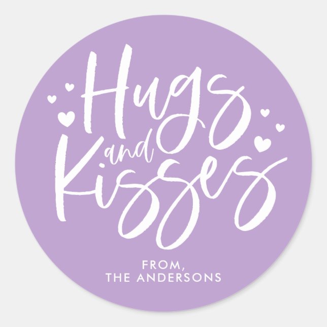 Purple Hugs and Kisses Valentine’s Day  Classic Round Sticker (Front)