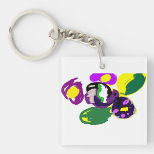 Purple hummingbird and flowers key ring