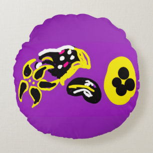 Purple Hummingbird and flowers Round Cushion