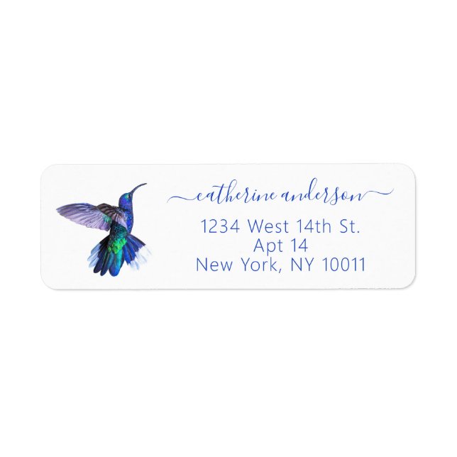 Purple Hummingbird Modern Script Return Address Return Address Label (Front)