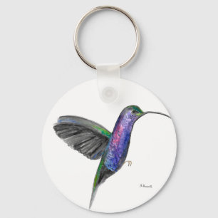 Purple hummingbird watercolour key ring