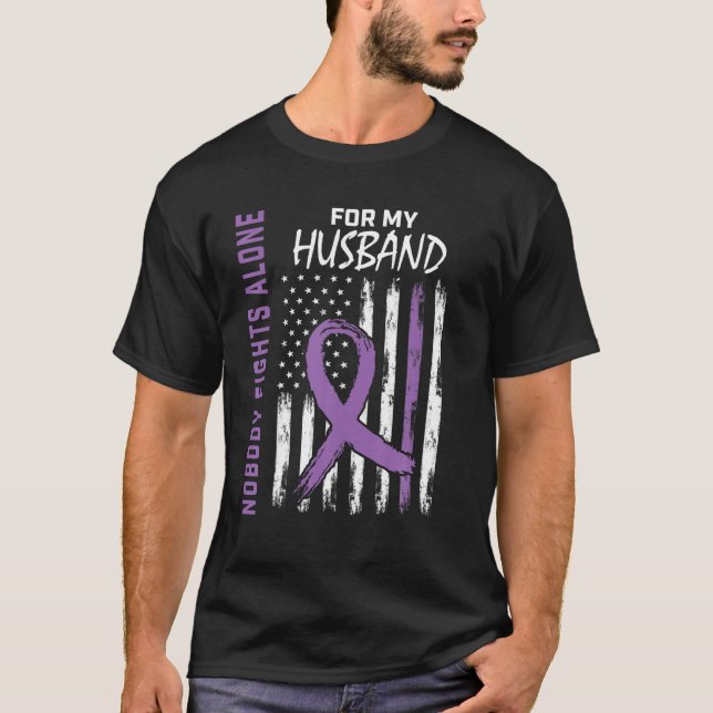 Purple Husband Alzheimers Awareness USA Flag Demen T-Shirt (Front)