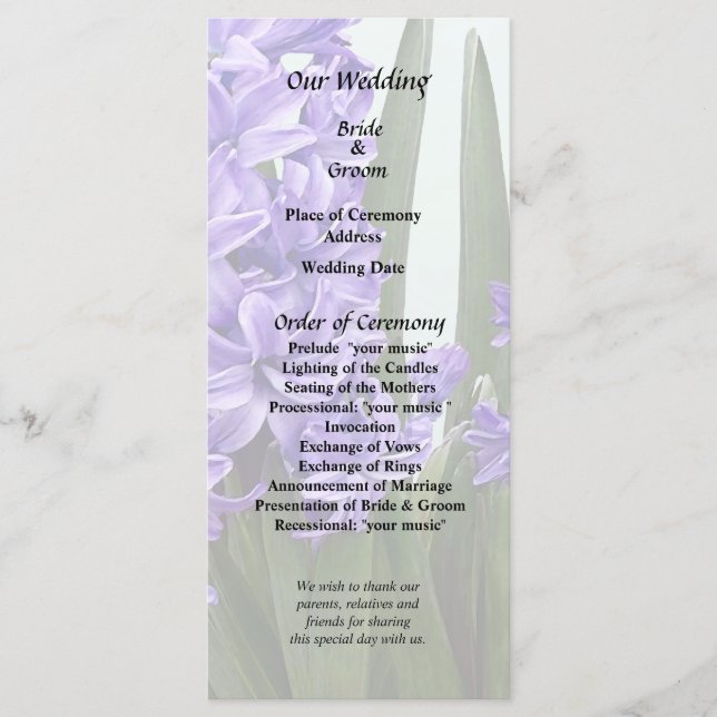 Purple Hyacinth Duo Program (Front)