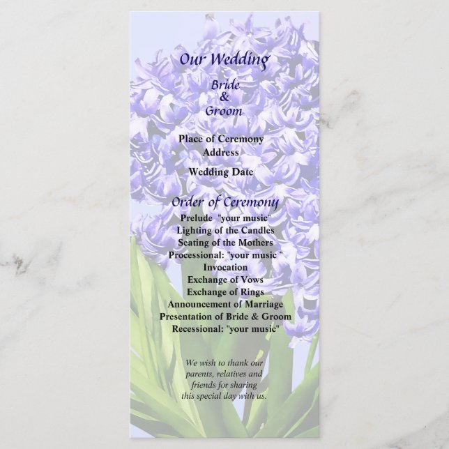 Purple Hyacinths Wedding Program (Front)