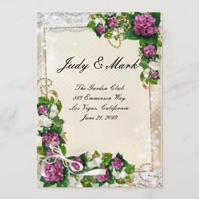 Purple Hydrangea And Lace Menu Card (Front)