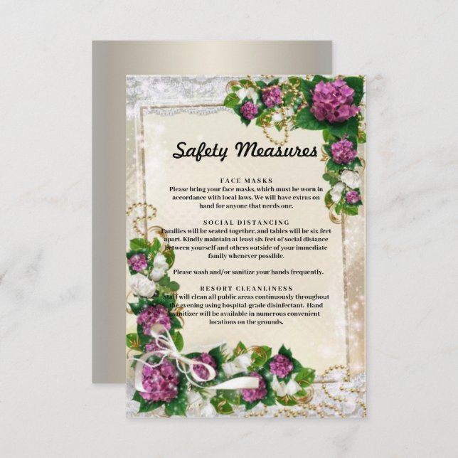 Purple Hydrangea And Lace Safety Measures Enclosure Card (Front/Back)