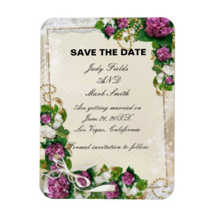 Purple Hydrangea And Lace Save The Date Magnet