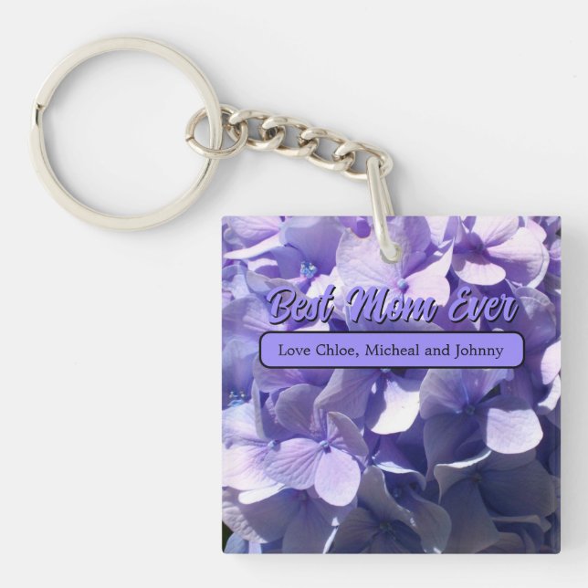 Purple Hydrangea best mum ever Key Ring (Front)