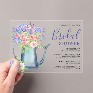 Purple Hydrangea Blush Pink Roses Bridal Shower Acrylic Invitations