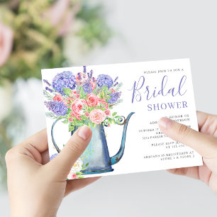 Purple Hydrangea Blush Pink Roses Bridal Shower Invitation