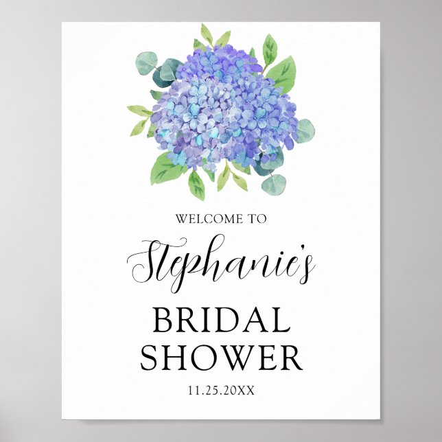 Purple Hydrangea Botanical Bridal Shower Welcome Poster (Front)