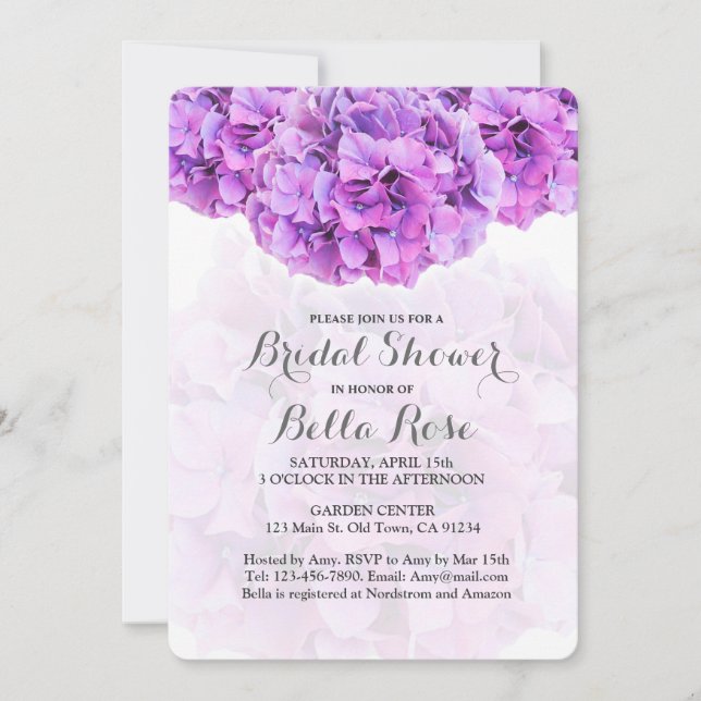 Purple hydrangea bridal shower invite hydrangea4 (Front)