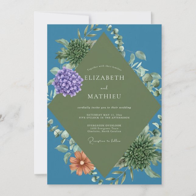 Purple Hydrangea Copper Eucalyptus Wedding Invitation (Front)
