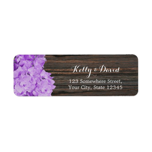 Purple Hydrangea Elegant Wood Rustic Wedding Return Address Label (Front)