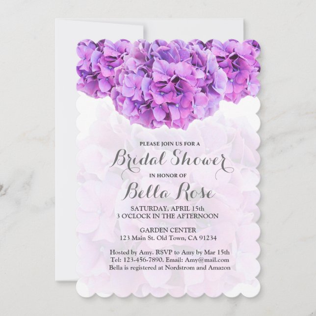 Purple Hydrangea Floral Bridal Shower Invitations (Front)