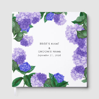 Purple Hydrangea Floral Greenery Modern Wedding Guest Book