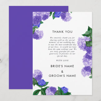 Purple Hydrangea Floral Greenery Modern Wedding Thank You Card